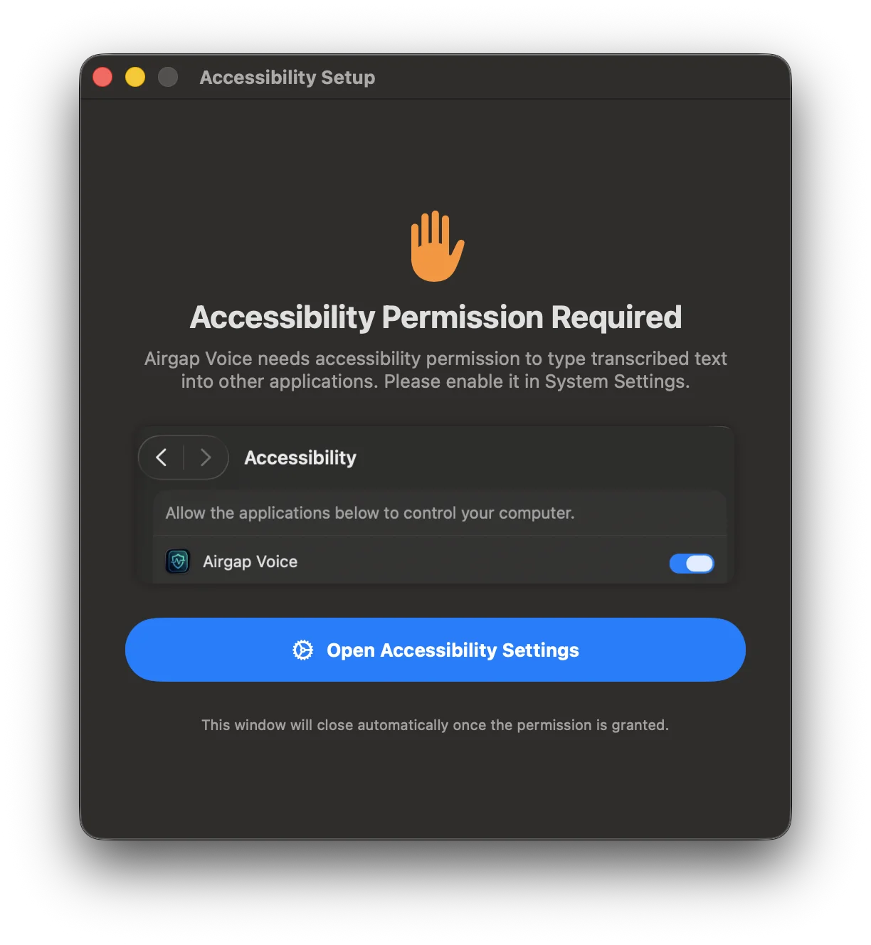 Accessibility Permission Required dialog