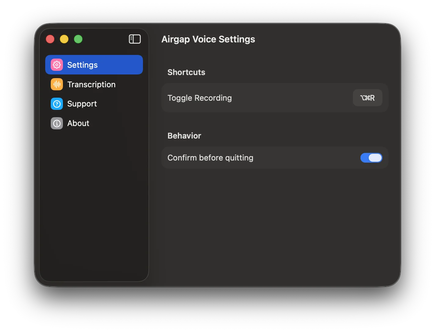 Settings — General panel
